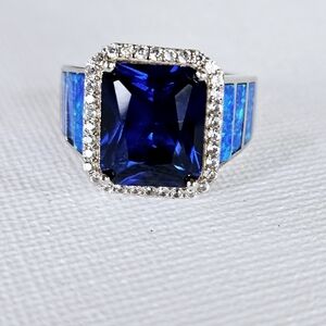 Blue Lab Created Spinel Rhodium Over Sterling Silver Ring. Sz 6! Final P…